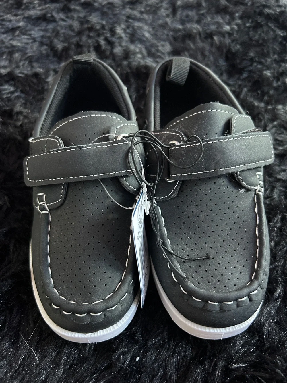 Cherokee Gray and White Hook-and-Loop Kids Dress Shoes